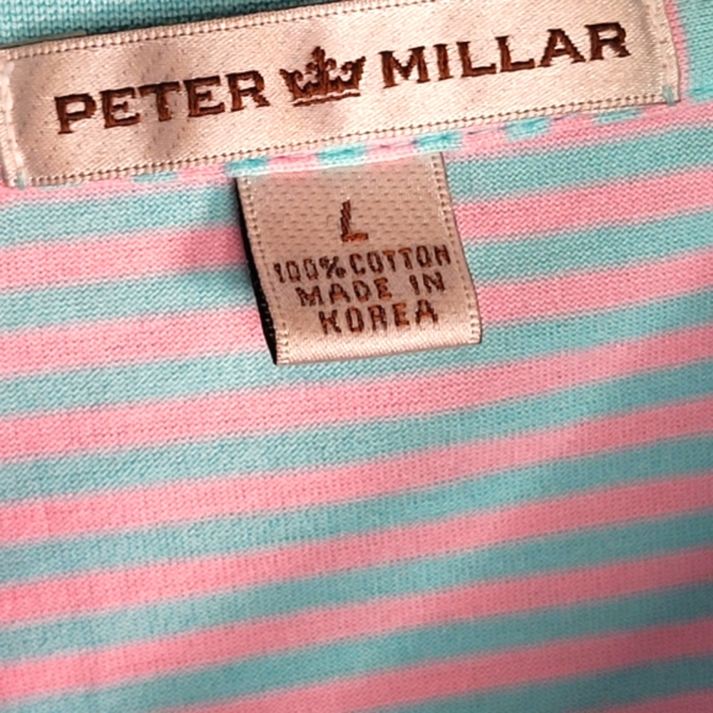 Peter Millar SS Striped Cotton Polo Shirt Large - Picture 5 of 12